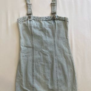 Overall pinafore strap light denim mini dress